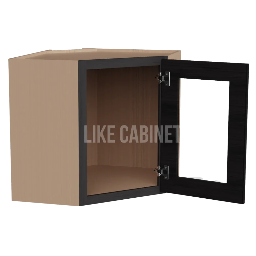 Smokey Ash 12'' x 24'' Diagonal Corner Wall Cabinet with Glass Door
