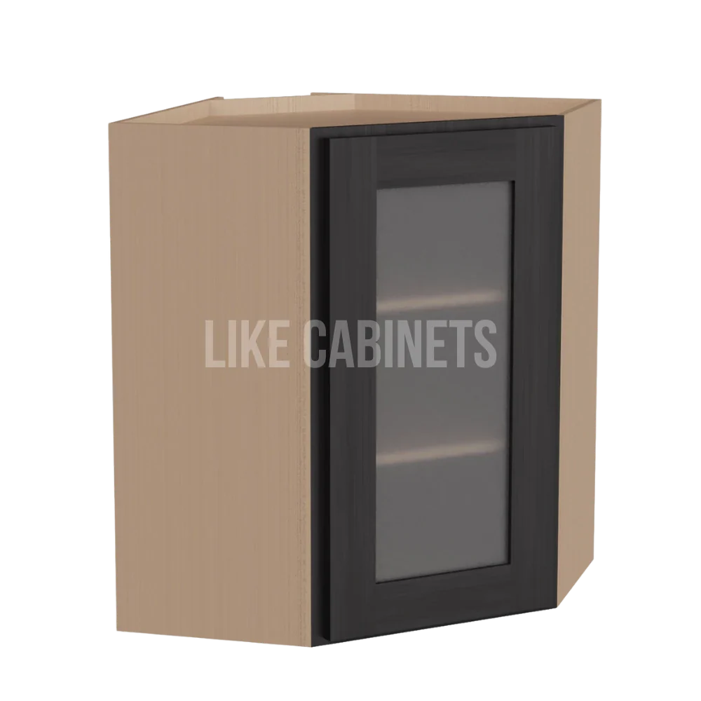 Smokey Ash 24'' W Diagonal Corner Wall Cabinet with Glass Door