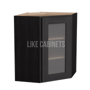 Smokey Ash 24'' W Diagonal Corner Wall Cabinet with Glass Door