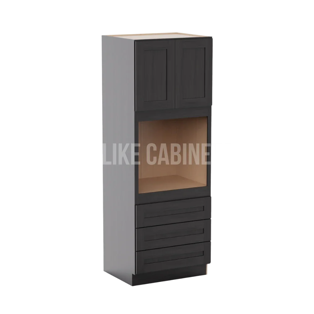 Smokey Ash 30'' W Double Door Oven Pantry Cabinet with Three Drawers