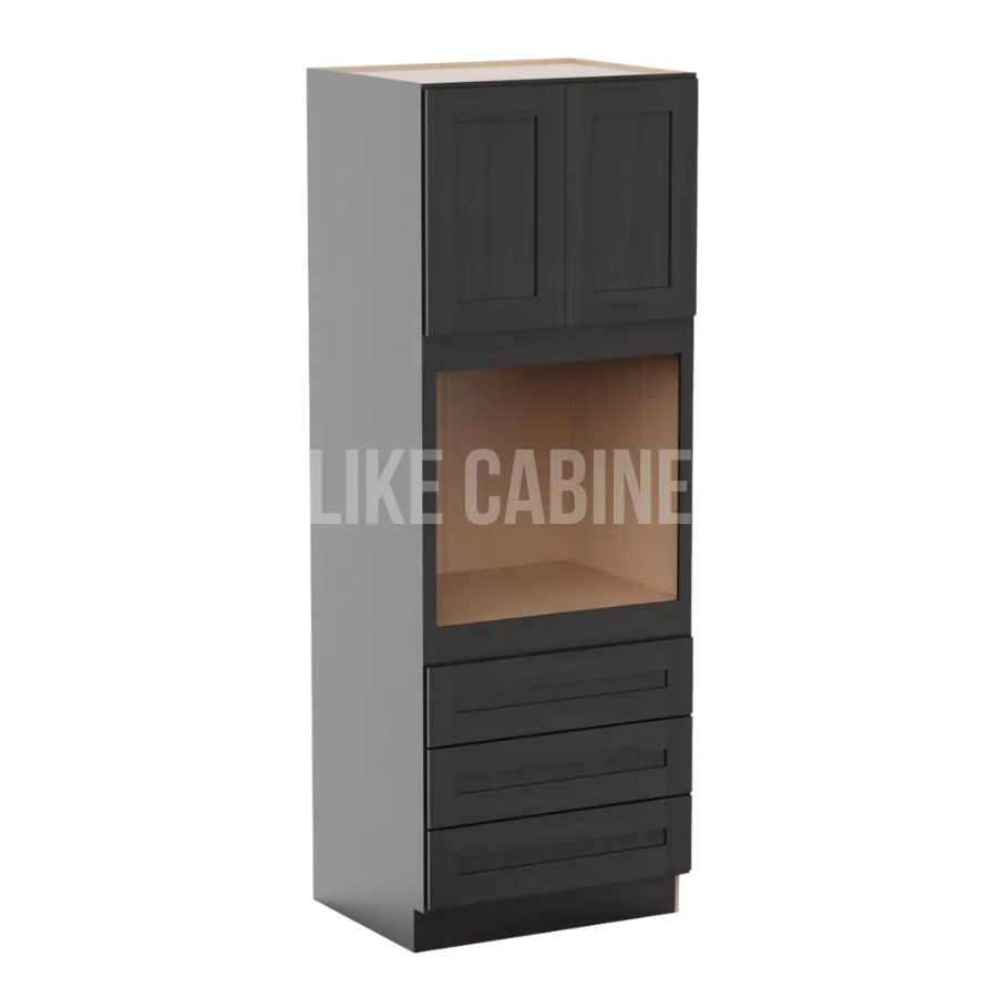 Smokey Ash 30'' W Double Door Oven Pantry Cabinet with Three Drawers