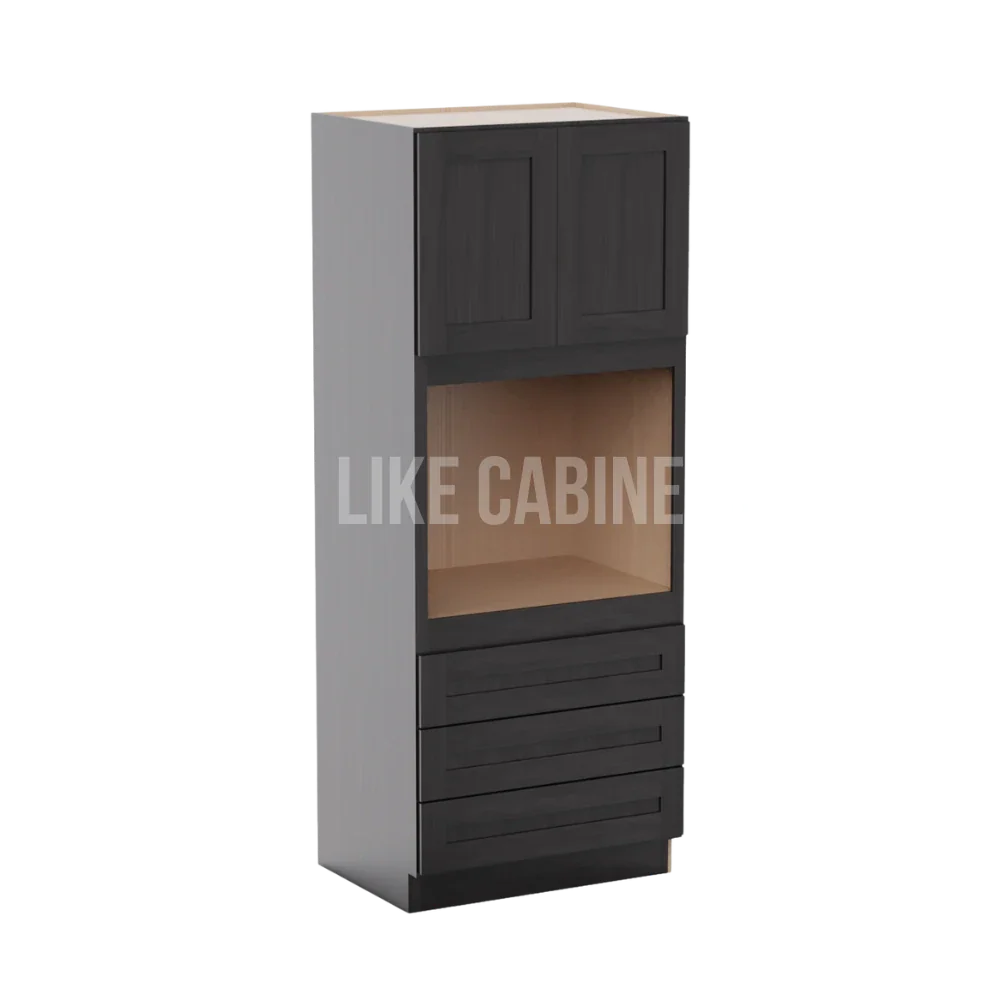 Smokey Ash 33'' W Double Door Oven Pantry Cabinet with Three Drawers