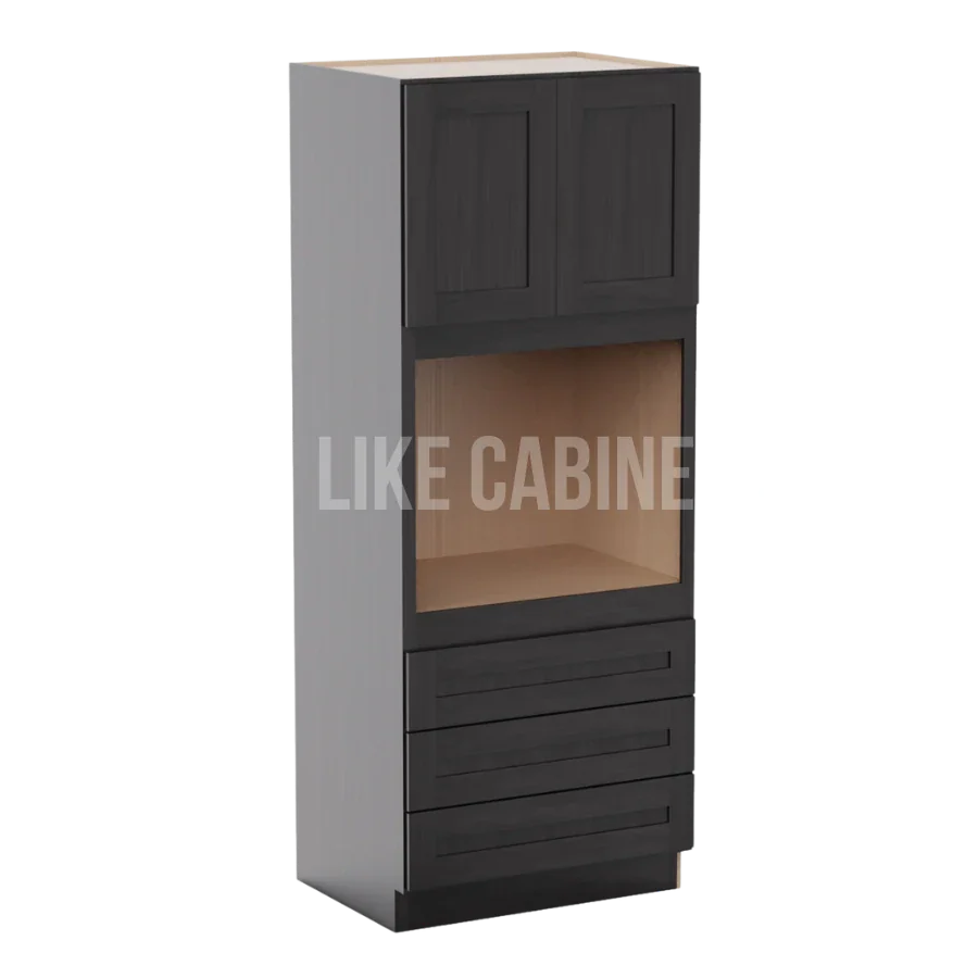 Smokey Ash 33'' W Double Door Oven Pantry Cabinet with Three Drawers