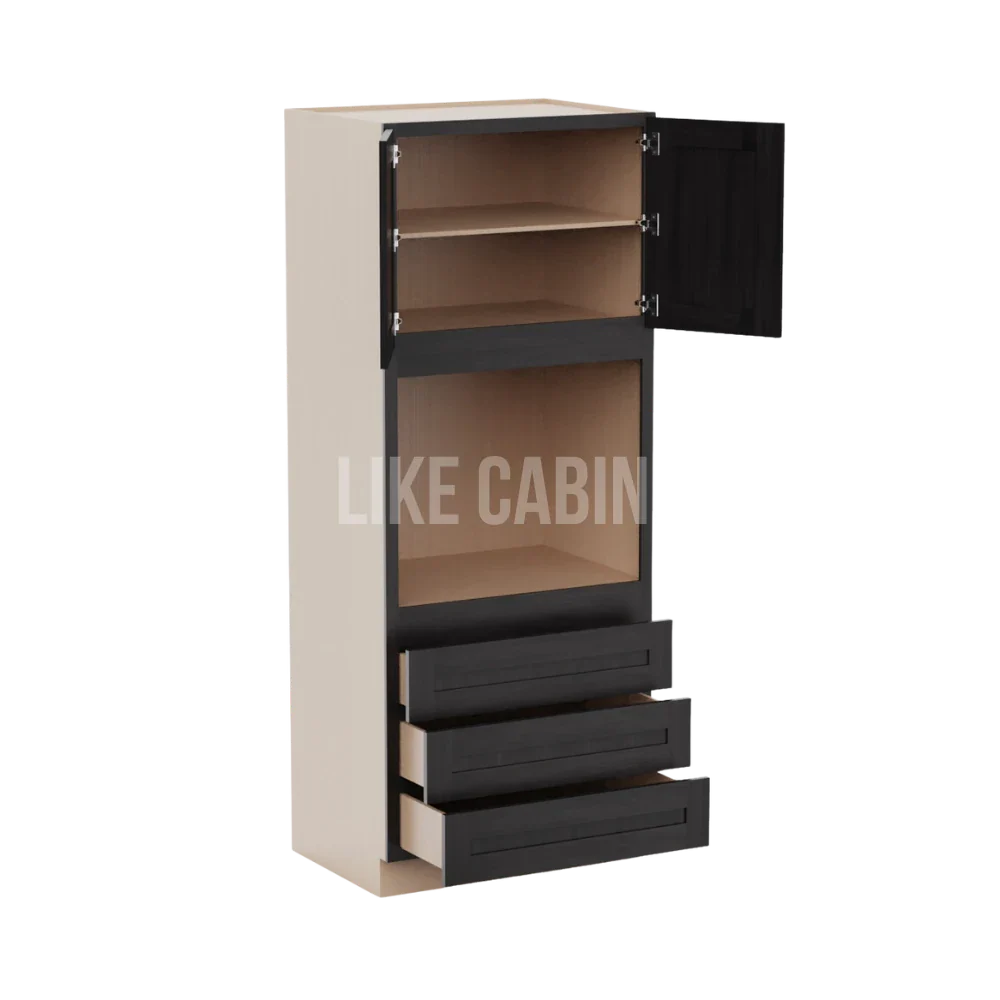 Smokey Ash 33'' W Double Door Oven Pantry Cabinet with Three Drawers