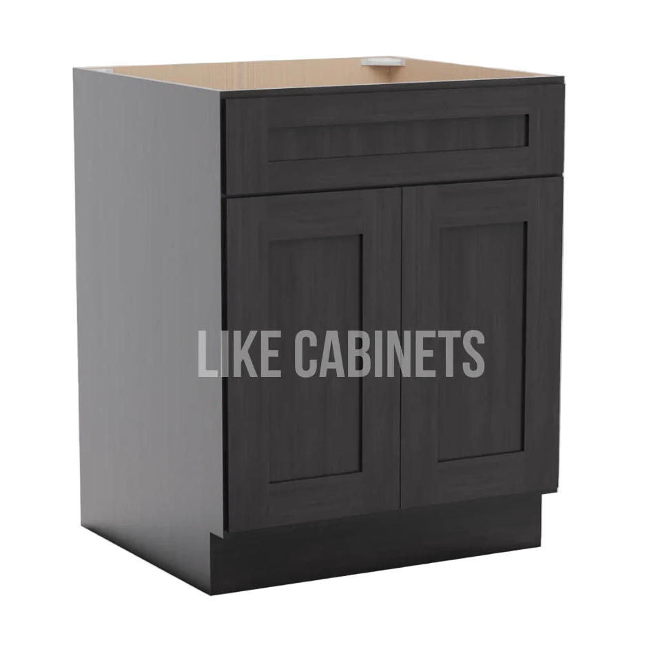 Smokey Ash Sink Base with Double Doors and False Drawer