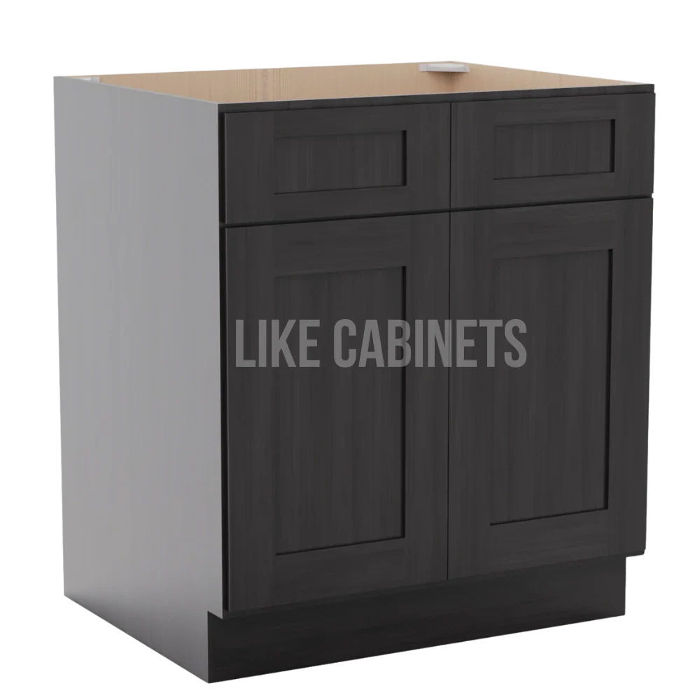 Smokey Ash Sink Base With Double Doors and False Drawers