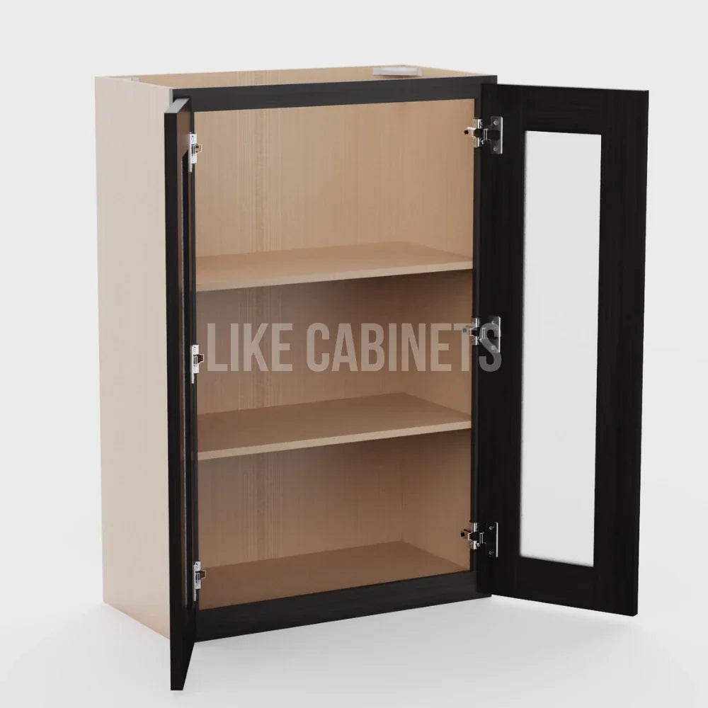Smokey Ash 36'' H Double Door Wall Cabinet with Glass Doors