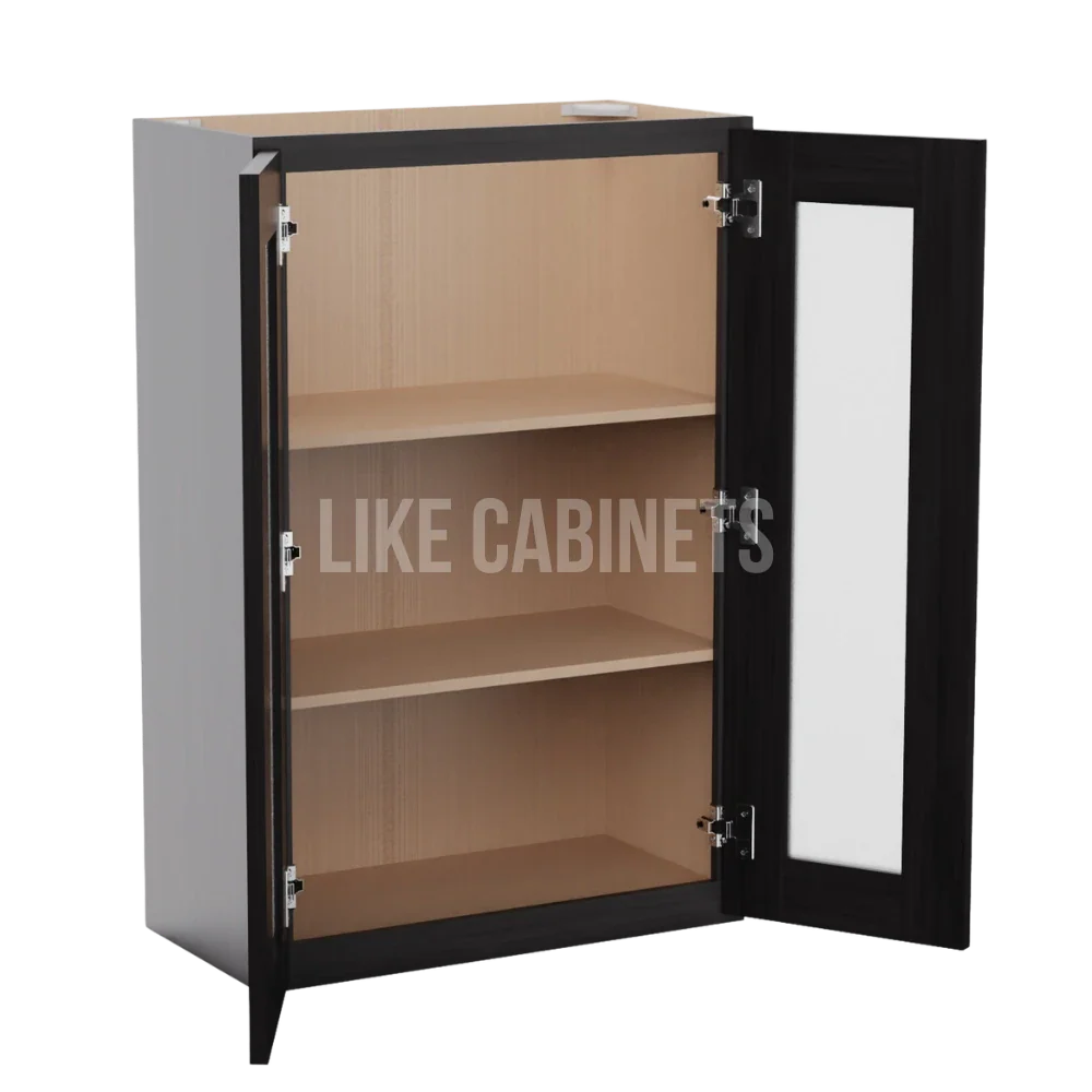 Smokey Ash 36'' H Double Door Wall Cabinet with Glass Doors