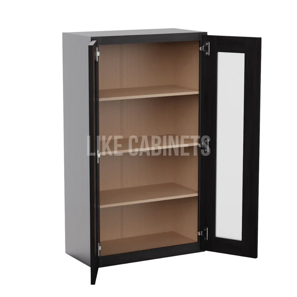 Smokey Ash 42'' H Double Door Wall Cabinet with Glass Doors