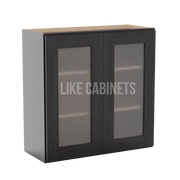 Smokey Ash 30'' H Double Door Wall Cabinet with Glass Doors