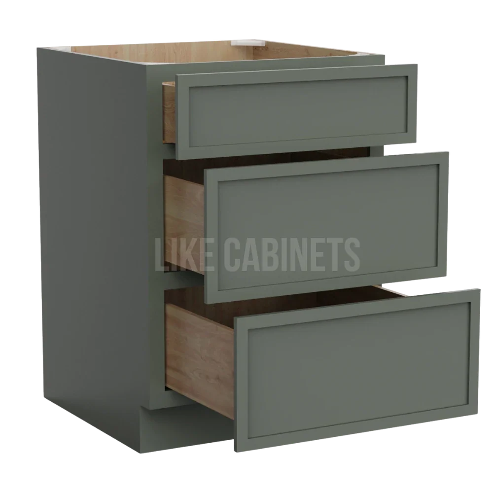 Slim Aston Green Three Drawer Base