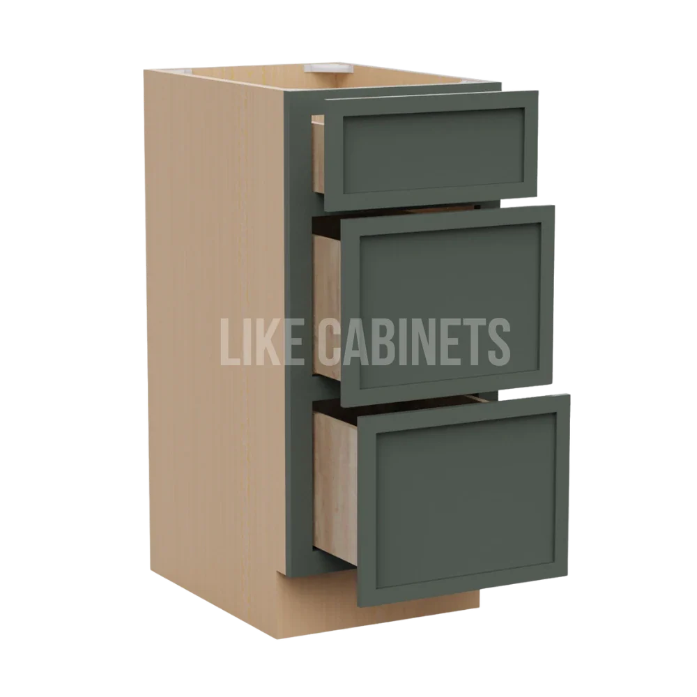 Slim Aston Green Vanity Three Drawer Base Cabinet