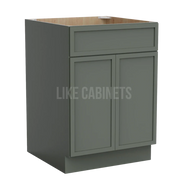 Slim Aston Green Base Cabinet with Double Doors & Single Drawer