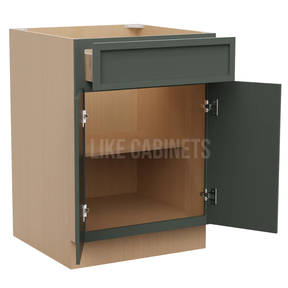Slim Aston Green Base Cabinet with Double Doors & Single Drawer