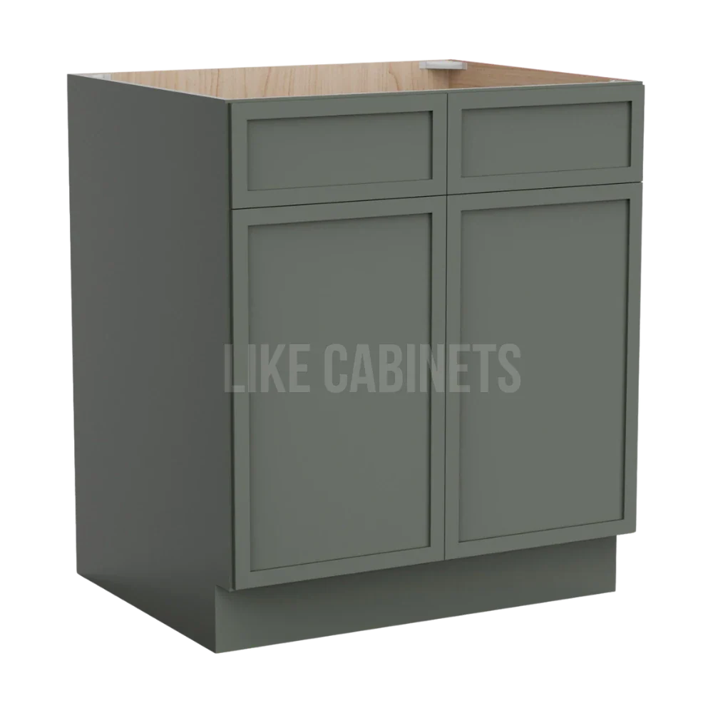 Slim Aston Green Base Cabinet with Double Doors and Drawers