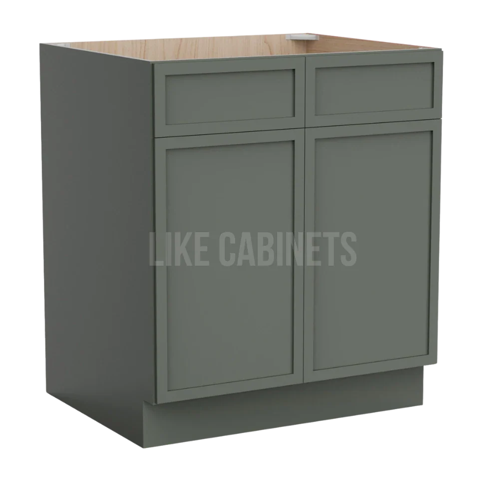 Slim Aston Green Cabinet with Double Doors and Drawers