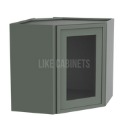 Slim Aston Green 12'' x 24'' Diagonal Corner Wall Cabinet with Glass Door