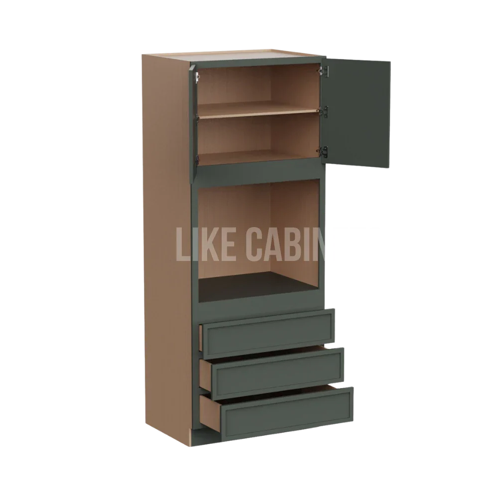 Slim Aston Green 33'' W Double Door Oven Pantry Cabinet with Three Drawers