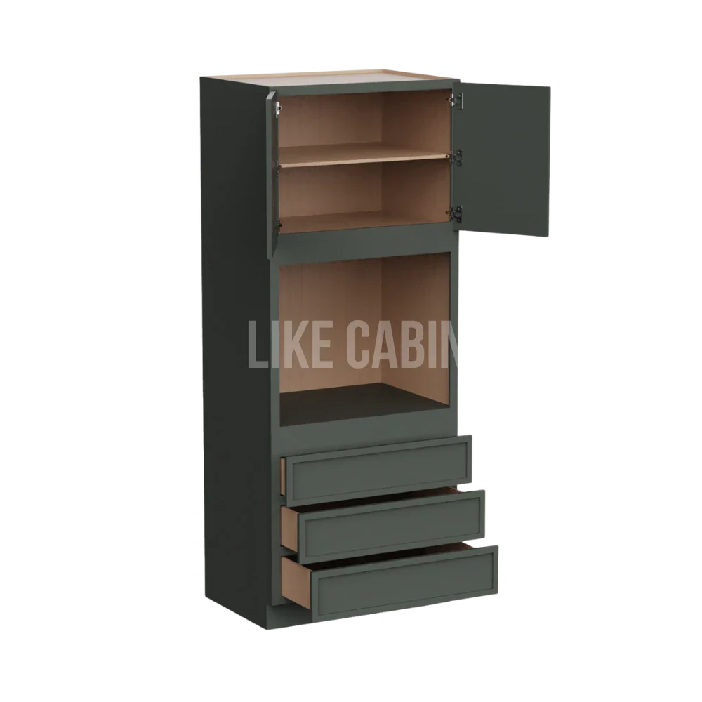 Slim Aston Green 33'' W Double Door Oven Pantry Cabinet with Three Drawers