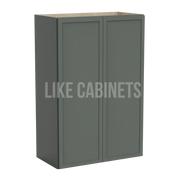 Slim Shaker Green Double Door Wall Cabinets- 36''H, 12''D