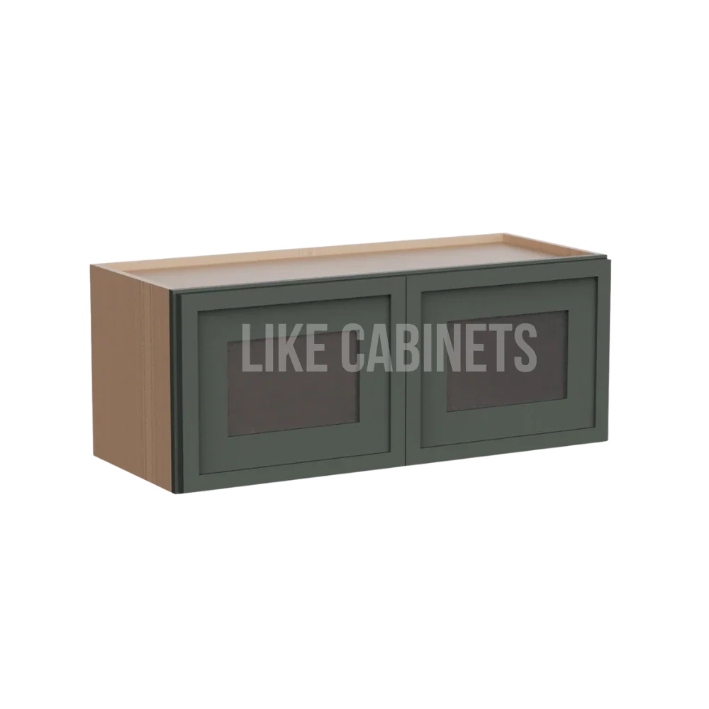 Slim Aston Green 12''H Double Door Wall Cabinet Glass Doors