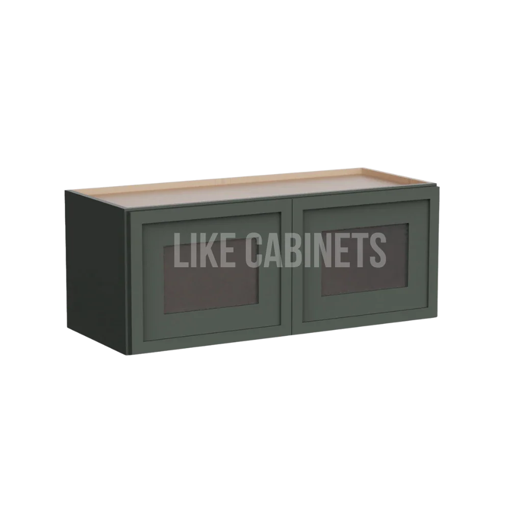 Slim Aston Green 12''H Double Door Wall Cabinet with Glass Doors
