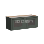 Slim Aston Green 12''H Double Door Wall Cabinet Glass Doors