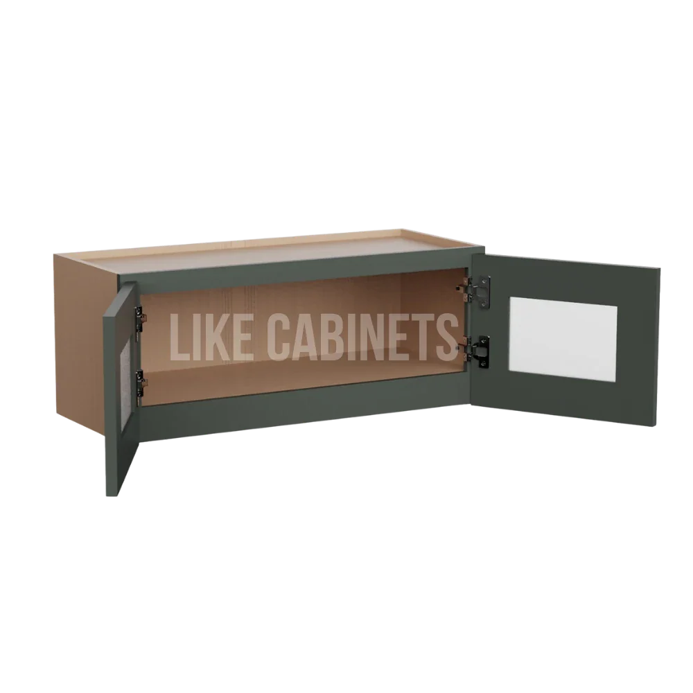Slim Aston Green 12''H Double Door Wall Cabinet Glass Doors