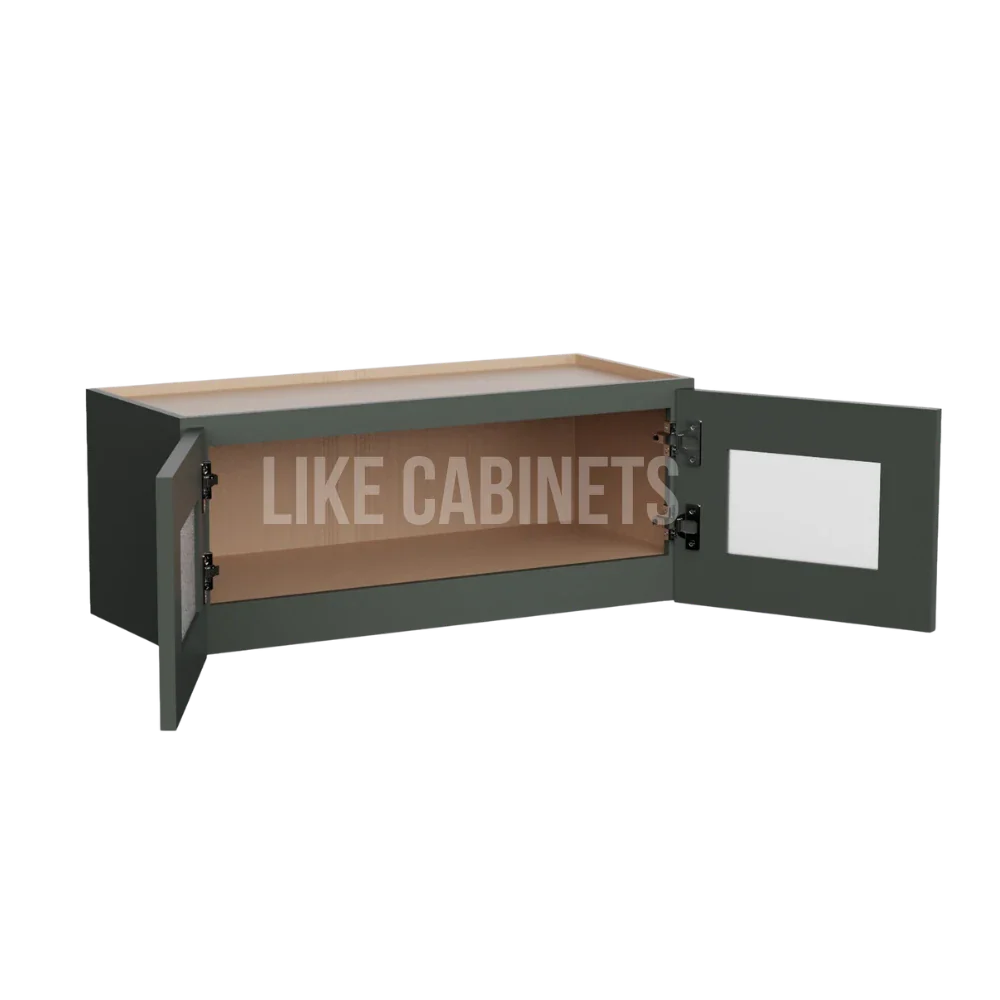 Slim Aston Green 12''H Double Door Wall Cabinet whit Glass Doors