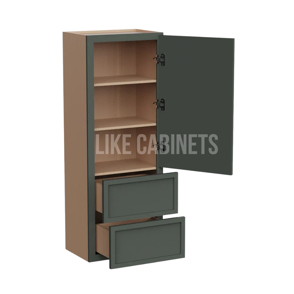 Slim Aston Green 18''W Wall Cabinets With 2 Drawers