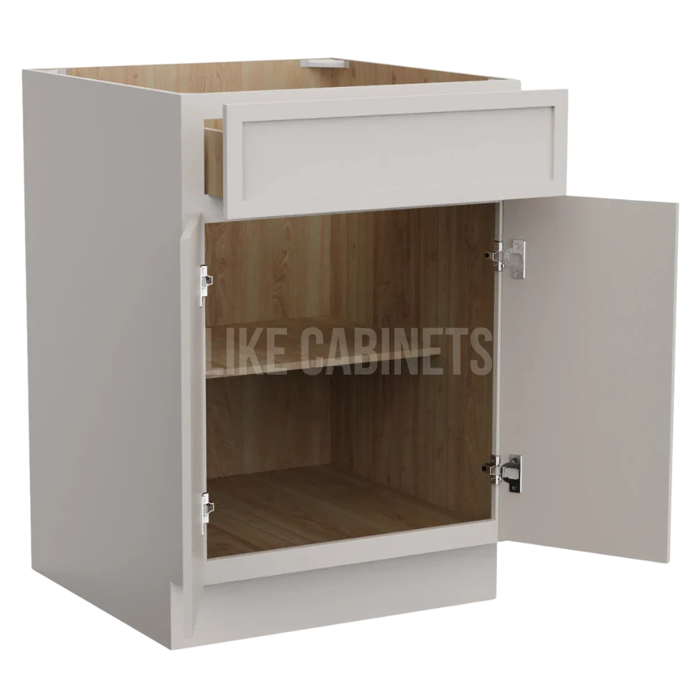 Slim Dove White Base Cabinet with Double Doors & Single Drawer