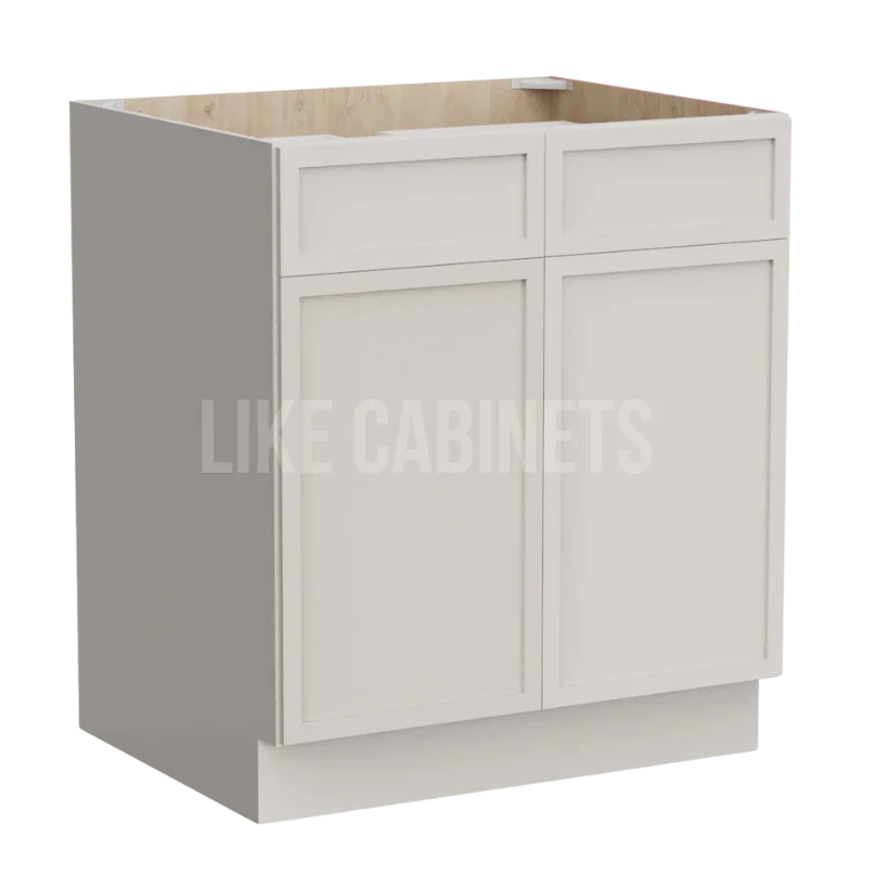 Slim Dove White Base Cabinet with Double Doors and Drawers