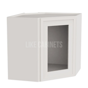 Slim Dove White 12'' x 24'' Diagonal Corner Wall Cabinet with Glass Door
