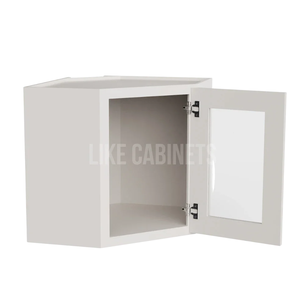 Slim Dove White 12'' x 24'' Diagonal Corner Wall Cabinet with Glass Door