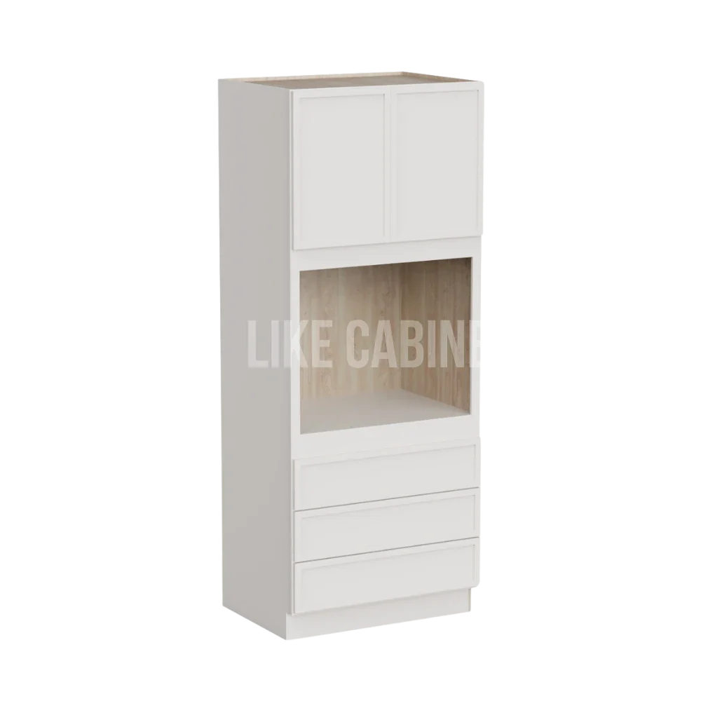 Slim Dove White 33'' W Double Door Oven Pantry Cabinet with Three Drawers