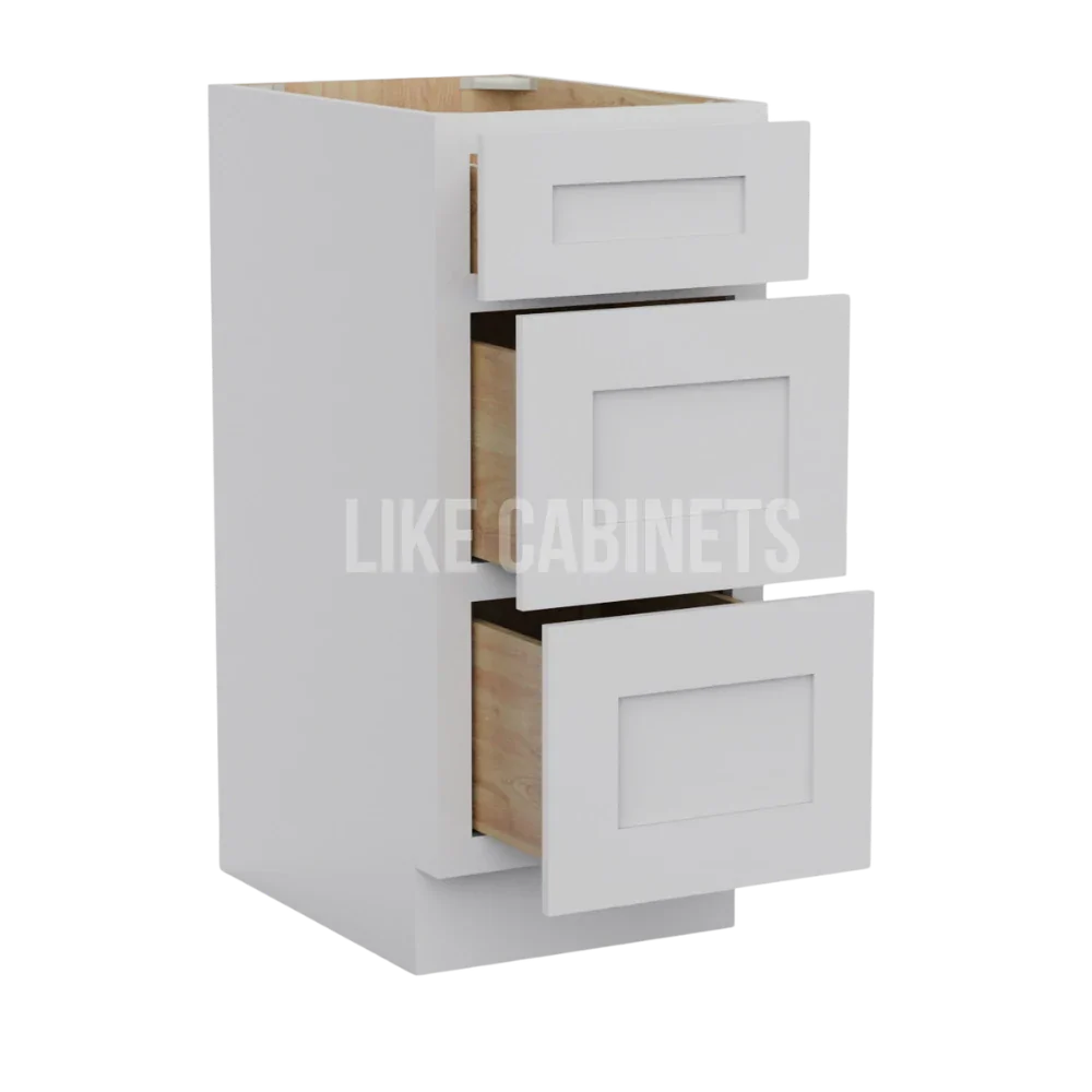 White Shaker Vanity Three Drawer Base Cabinet