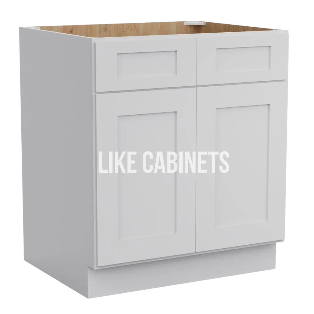 White Shaker Base Cabinet with Double Doors and Drawers