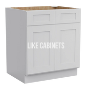 White Shaker Base Cabinet with Double Doors and Drawers