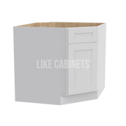 White Shaker Corner Sink Base Cabinet with False Drawer