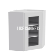 White Shaker 24'' Diagonal Corner Wall Cabinet with Glass Door