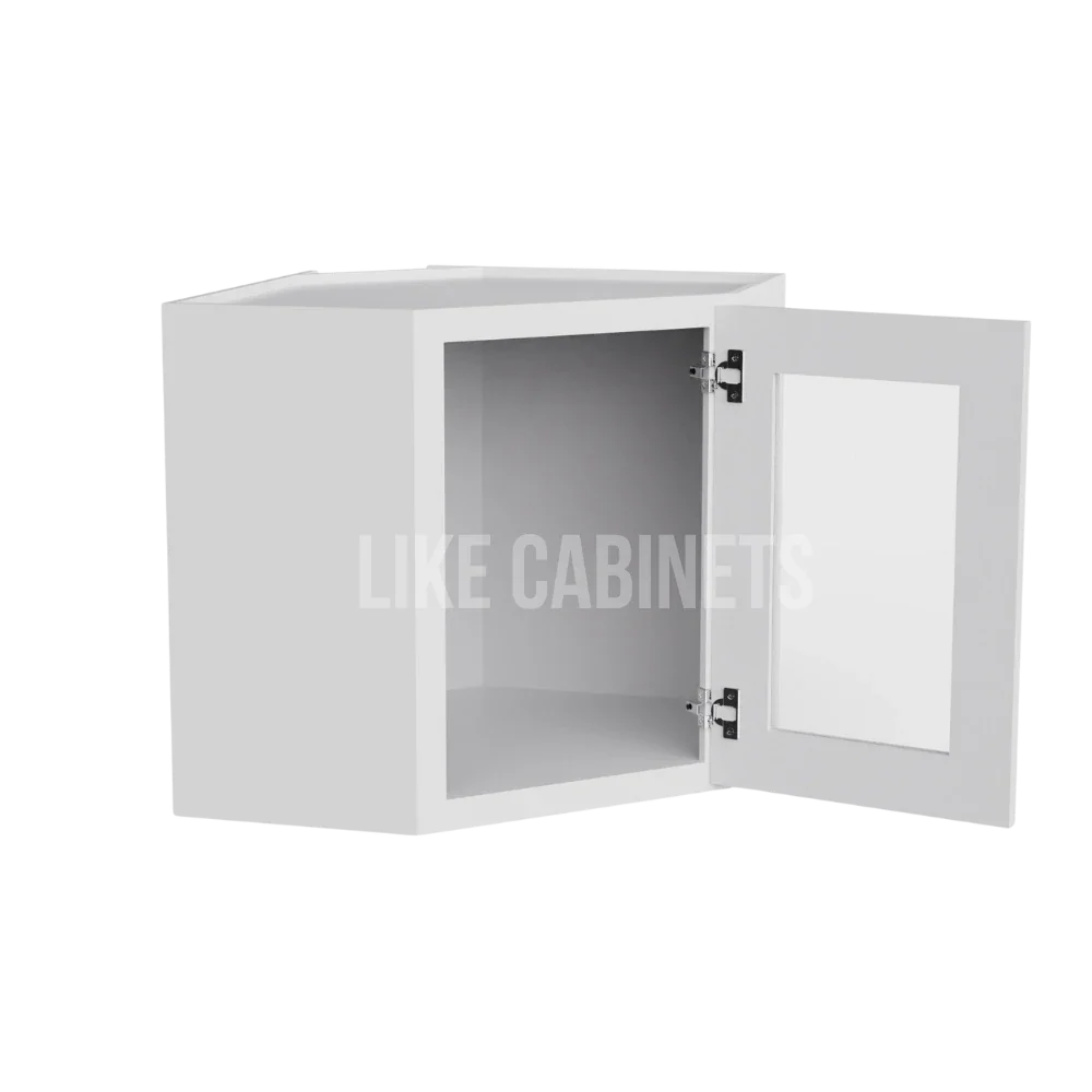 White Shaker 12'' x 24'' Diagonal Corner Wall Cabinet with Glass Door