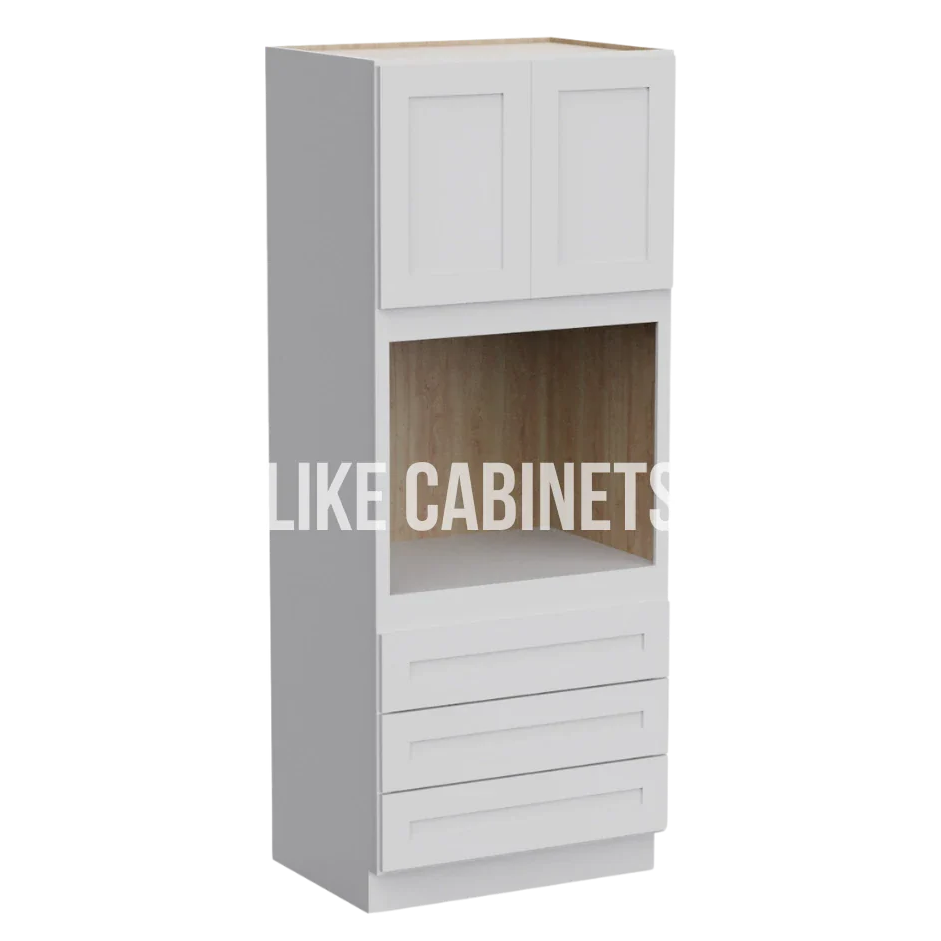 White Shaker 33'' W Double Door Oven Pantry Cabinet with Three Drawers