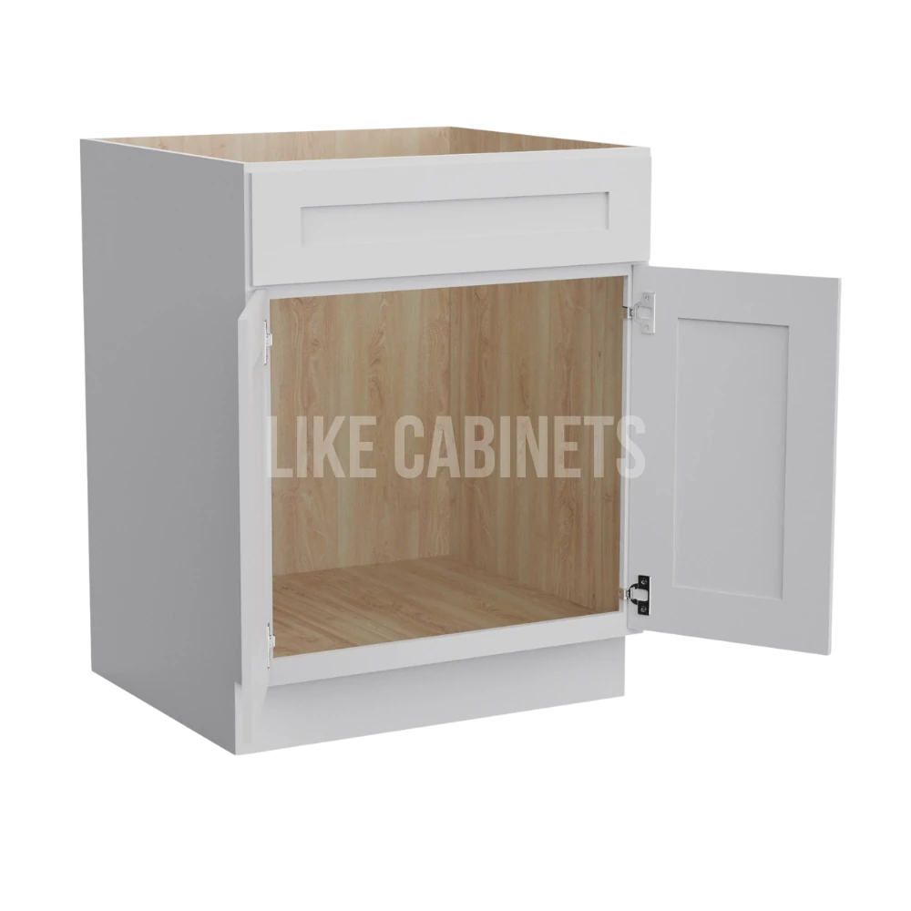 White Shaker Sink Base with Double Doors and False Drawer