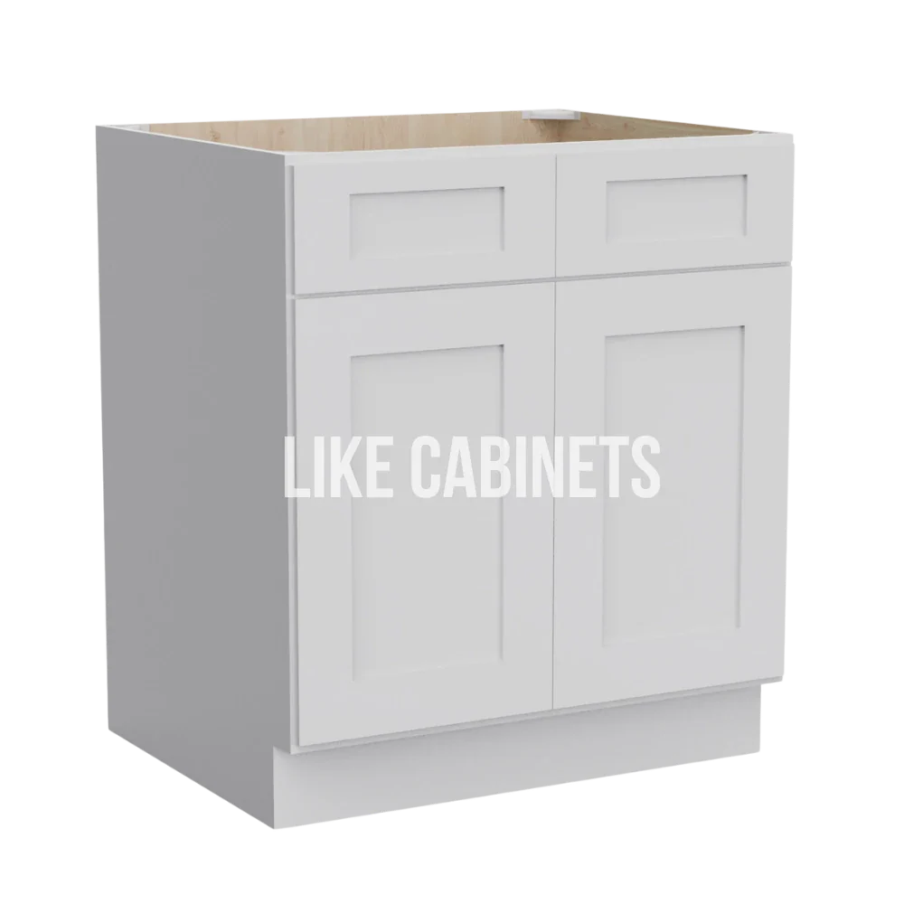 White Shaker Sink Base With Double Doors and False Drawers