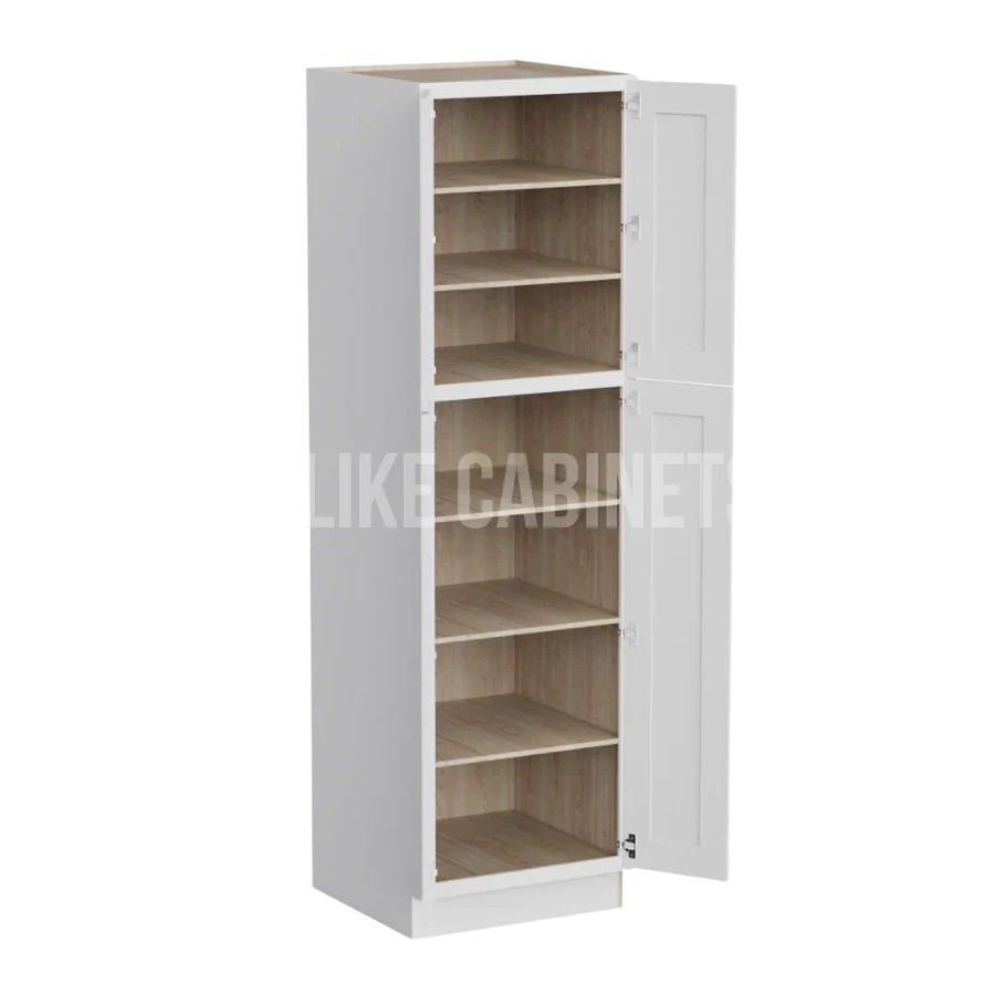 White Shaker 24'' W Two Double Door Utility Pantry Cabinet