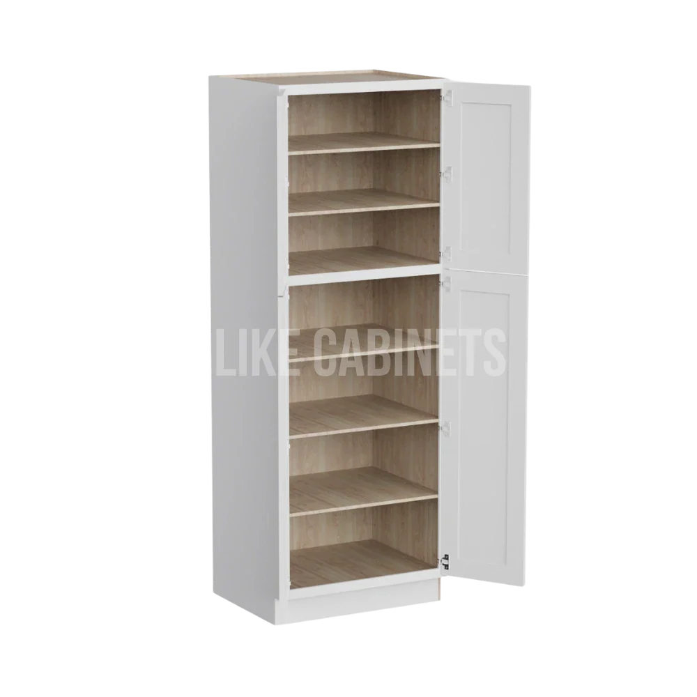 White Shaker 30''W Two Double Door Utility Pantry Cabinet