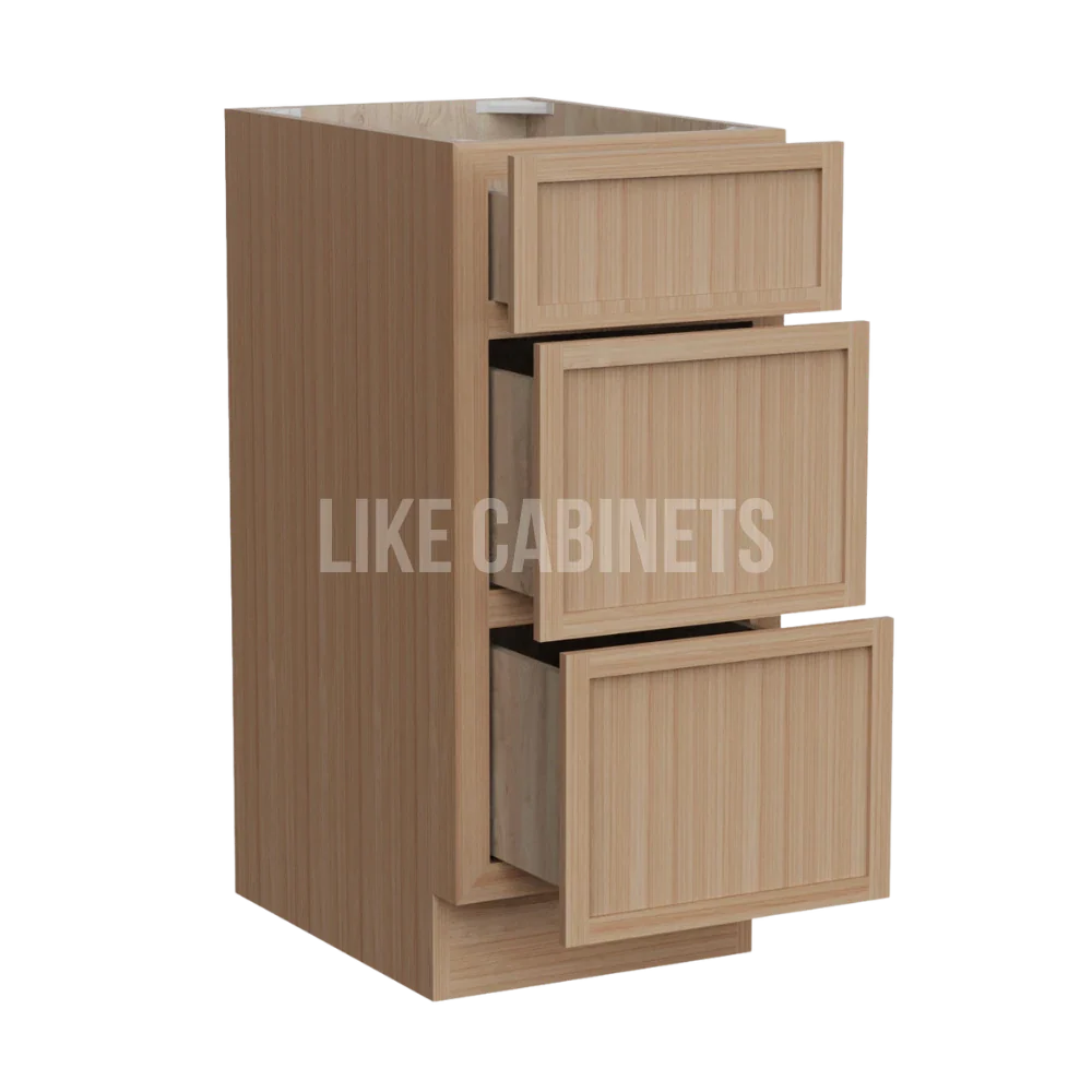 Slim White Oak Shaker Vanity Three Drawer Base Cabinet