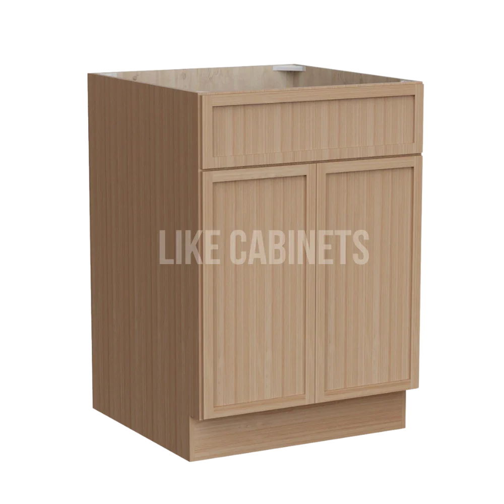 Slim White Oak Base Cabinet with Double Doors & Single Drawer