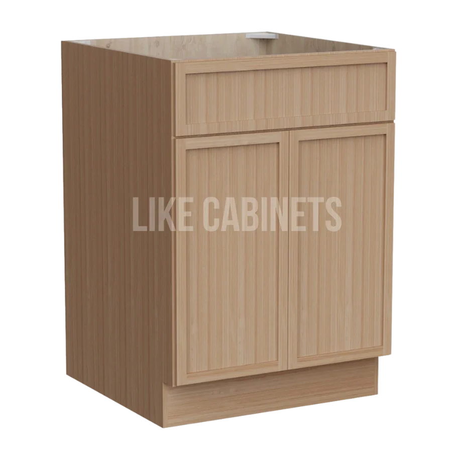 Slim White Oak Base Cabinet with Double Doors & Single Drawer