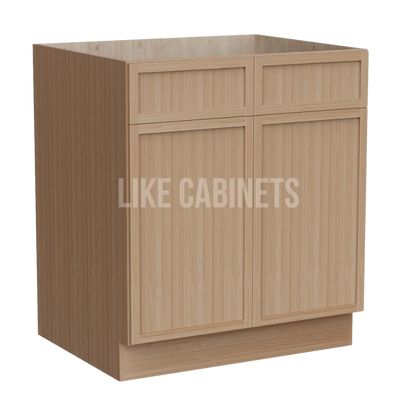 Slim White Oak Base Cabinet with Double Doors and Drawers